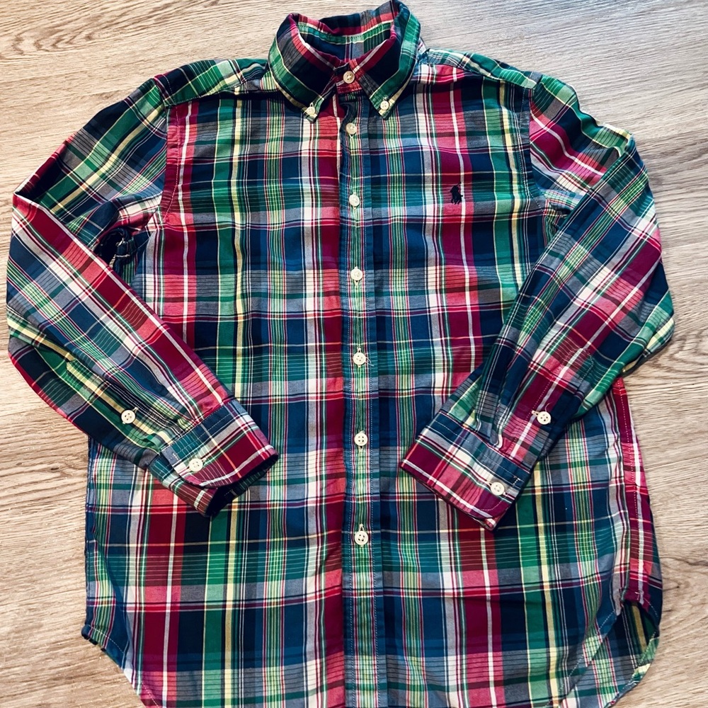 Ralph Lauren Boys Plaid Button-Down Shirt - Green, Red, Blue Medium (10-12)